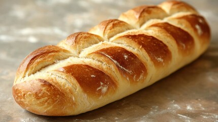 Golden Loaf Freshly Baked Artisan Bread Displayed on Rustic Surface Capturing Warmth and Texture in Studio Lighting