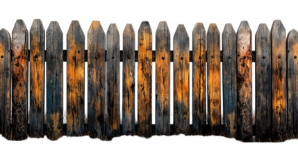 Rustic Wooden Fence Winter Rural Scene, Aged Grey Wall with Snow for Farm Themes, isolated on transparent background.