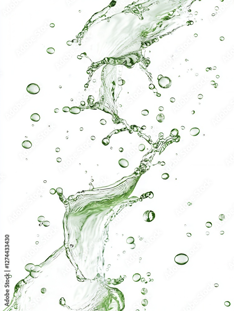Poster dynamic green water splash against a clean white backdrop creating an invigorating and refreshing vi