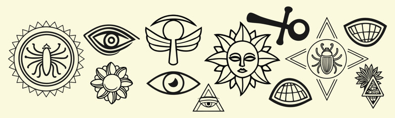Fototapeta premium Mystical Symbols and Esoteric Icons Hand Drawn Occult Imagery with Celestial Motifs and Geometric Patterns