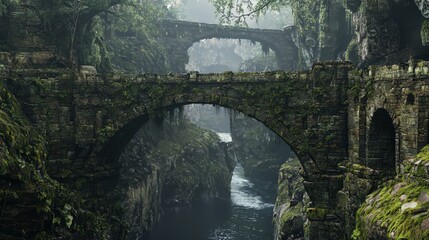 Ancient Stone Bridges Over River Surrounded by Lush Greenery