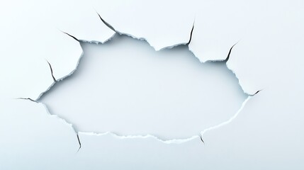 Naklejka premium cracked eggshell on white surface, fragile and delicate
