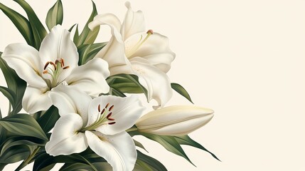 Obraz premium Delicate pastel floral design featuring Easter lilies in vintage postcard style. Generative AI