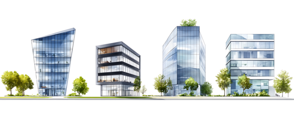 modern glass office buildings isolated on white background.PNG