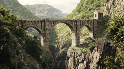 Majestic Medieval Stone Bridge Over Deep Ravine in Scenic Landscape