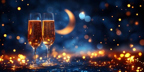 champagne in the glass Arranged champagne glasses under neon light Close-up of champagne flutes on table,Latvia