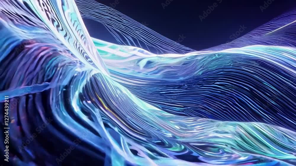 Poster vibrant abstract patterns flow and swirl, exhibiting dynamic light waves in a stunning display of co