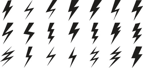 lightning set bolt pattern, electric energy symbol, power icon, thunderbolt vector illustration