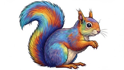 Obraz premium A vibrant, artistic depiction of a colorful squirrel.