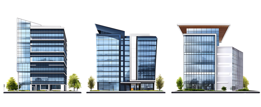 modern glass office buildings isolated on white background.PNG