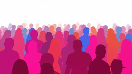 Abstract crowd of silhouettes in vibrant colors representing unity.