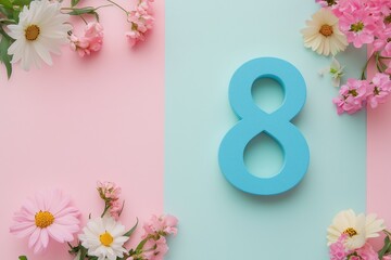 Number 8 in Spring Colors on Pastel Background – International Women's Day Design