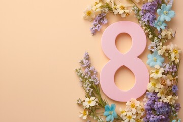 Number 8 in Spring Colors on Pastel Background – International Women's Day Design