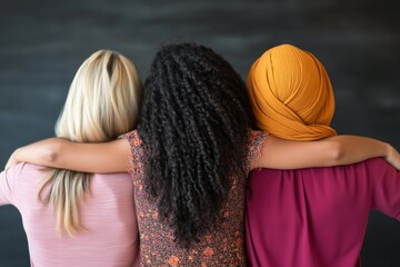 Rear View of Four Women Embracing in Unity – International Women's Day Celebration