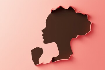 Women's Day Poster – Woman Silhouette with Raised Fists in 3D Paper Cut Style