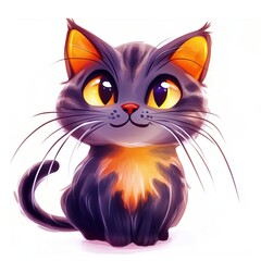 Fototapeta premium Cute gray cat character with bright orange ears and expressive eyes. Generative AI