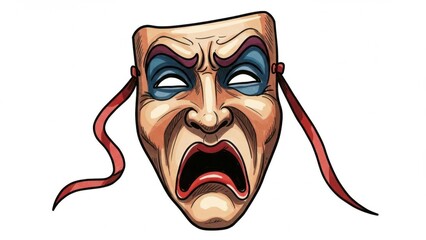 A dramatic mask representing strong emotions typical in theater art.