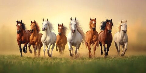 Obraz premium wild horses running free in open grasslands