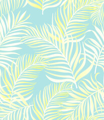 Jungle vector pattern with tropical leaves. Trendy summer print. Exotic seamless background.	

