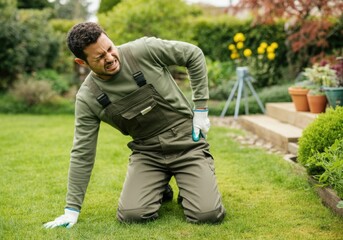 Gardener experiencing back pain in garden