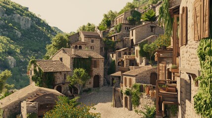 Charming Medieval Village with Narrow Cobblestone Pathways