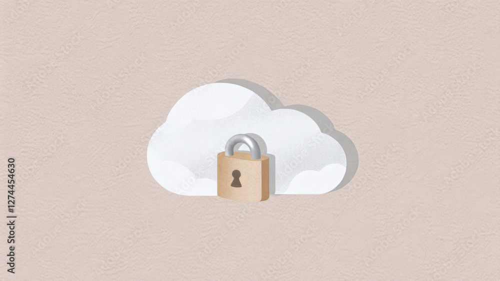 Poster cloud icon with lock symbolizes secure data encryption and protection