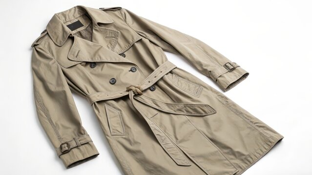 Beige Trench Coat on White Background