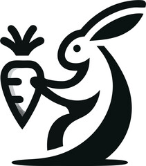 Minimalist Black and White Bunny Holding Carrot Logo
