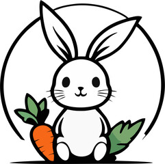 Modern Black and White Bunny Logo with Carrot