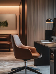 Cozy modern home office with computer and swivel chair