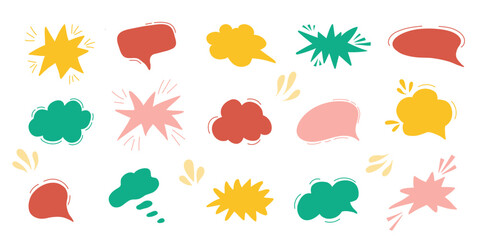 Set of hand drawn flat colorful expression bubble speech vector. Banners, price tags, stickers, posters, badges. Isolated on white background.