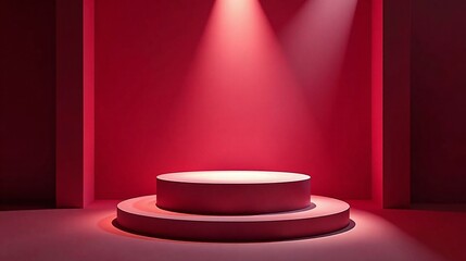 A striking podium illuminated by focused red lights.