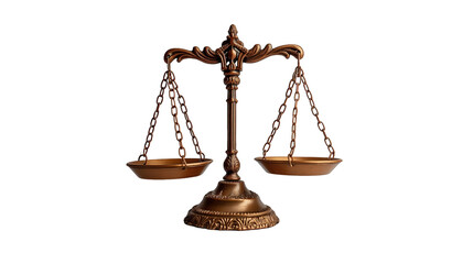 Bronze Justice Scales Symbol of Law and Balance, Elegant Legal Icon for Court Themes, isolated on transparent background.
