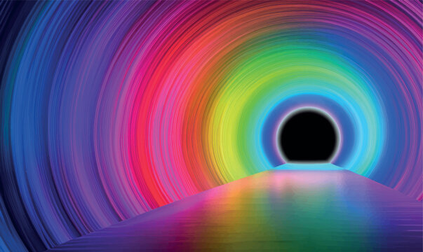 Abstract tunnel of a multicolor spectrum background. Gradient, red, colorful, golden, deeply, pink, swirl, green, multicolored, pink, blue, HD wallpaper. Rambo color sunburst background vector.