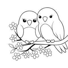  A pair of lovebirds perched on a branch adorned with cherry blossoms