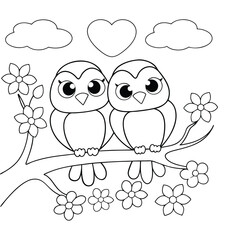  A pair of lovebirds perched on a branch adorned with cherry blossoms