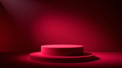 Fototapeta premium Cylindrical pedestal illuminated by a spotlight.
