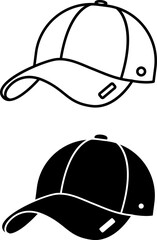 Cap Icons. Black and White Vector Illustration. Flat Visor Hat. Fashion and Clothing Concept