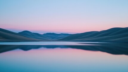 Fototapeta premium Serene Sunset Over Calm Mountain Lake Reflection