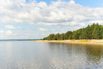  Konevets Island, Russia, July 13, 2024. Picturesque cape with a beach by the lake.                              