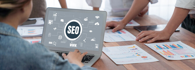 SEO search engine optimization for brisk e-commerce and online retail business showing on computer...