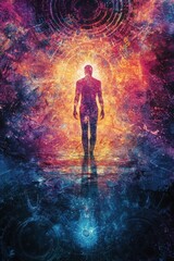 A Human Silhouette Stands Within A Cosmic Mandala