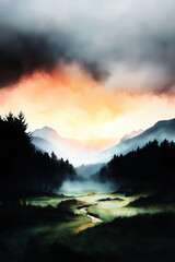 sunset in the mountains