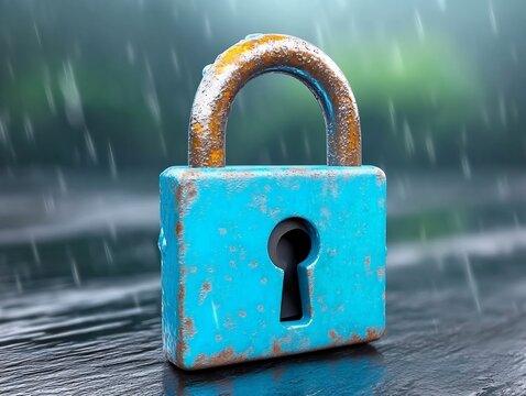 rusted padlock on wooden door, vintage security