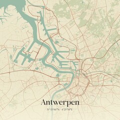 Vintage map of Antwerpen, Belgium.