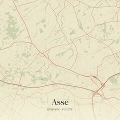 Vintage map of Asse, Belgium.