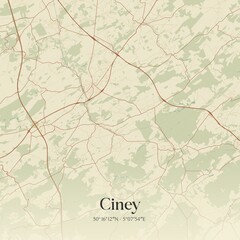Vintage map of Ciney, Belgium.