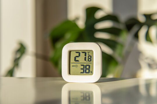 Small digital indoor temperature and humidity meter. Temperature sensor. Growing plants at home