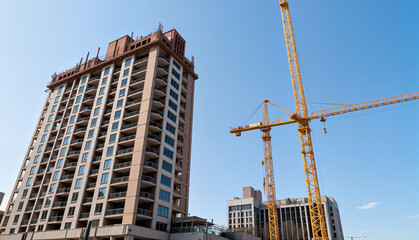 Construction site with crane and high-rise building