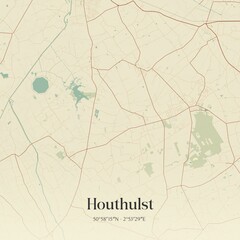 Vintage map of Houthulst, Belgium.